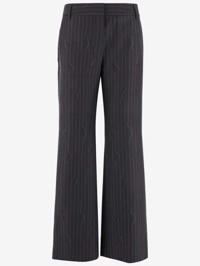 Off-white Pinstripe-pattern Virgin Wool-blend Trousers In Grey