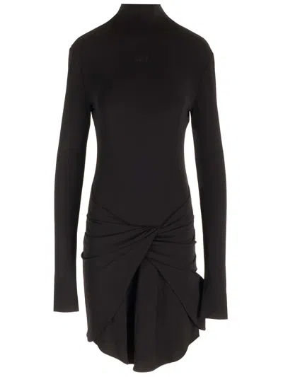 Off-white Twist-detail Long-sleeve Minidress In Black