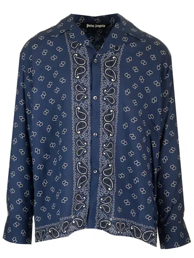 Palm Angels Paisley Print Bowling Shirt In Blue