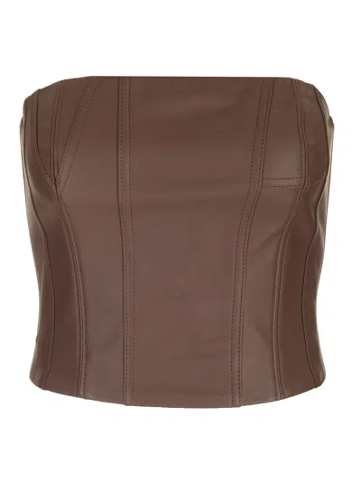 Amiri Strapless Leather Busiter Top In Brown