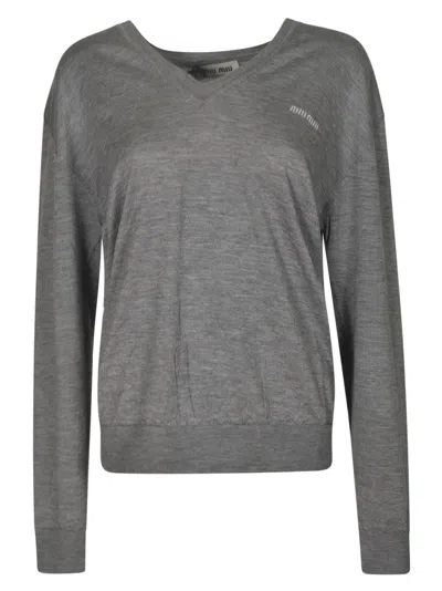 Miu Miu V-neck Jumper In Grey