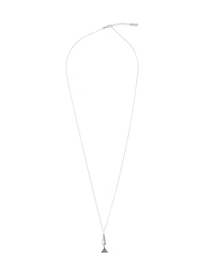 Saint Laurent Long Silver-colored Chain Necklace With Conical And Triangular Charm In Brass Man In Metallic