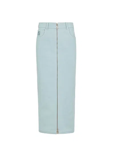 Fendi Women Denim Midi Skirt In Pale Blue