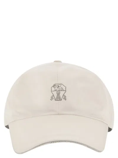 Brunello Cucinelli Water-repellent Microfibre Baseball Cap With Contrasting Details And Embroidered  In Pearl