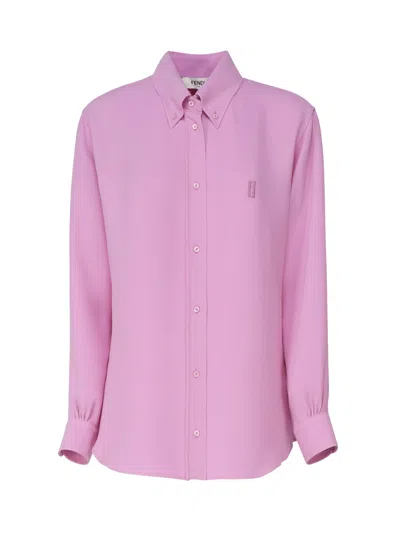 Fendi Logo Embroidered Cady Shirt In Pink