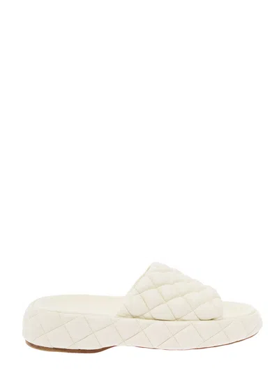 Bottega Veneta White Quilted Leather Slide Sandals  Woman