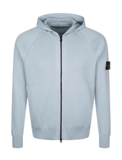 Stone Island Logo Patch Zip Up Hoodie In Blue
