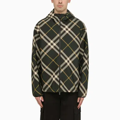 Burberry Check Pattern Hooded Jacket In Green