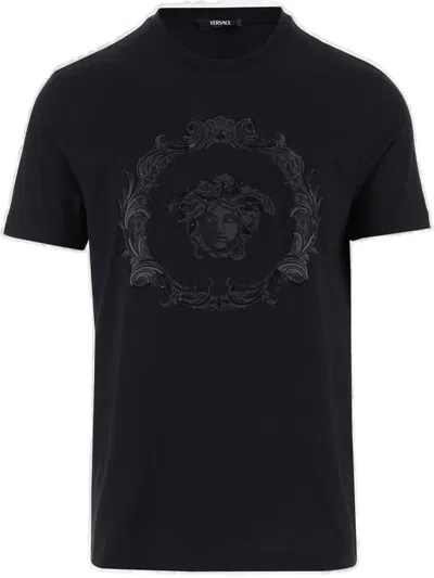 Versace Medusa Cartouche Crewneck T-shirt In Nero