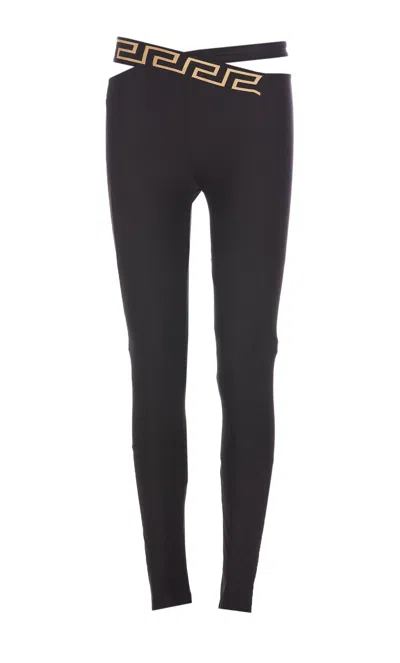 Versace Crisscross Greek Logo Leggings In Nero