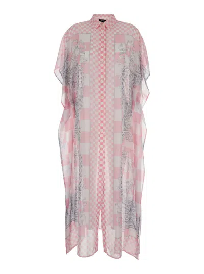 Versace Swim Barocco Dressing Gown Pastel Pink White Silver