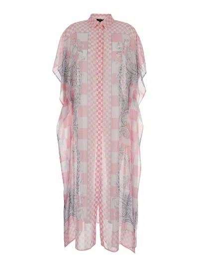 Versace Swim Barocco Robe Pastel Pink White Silver