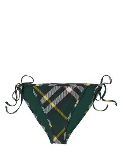 Burberry Checked Side-tied Bikini Bottoms In Verde