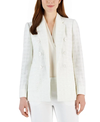 Anne Klein Eyelash Tweed Blazer In Bright Whi