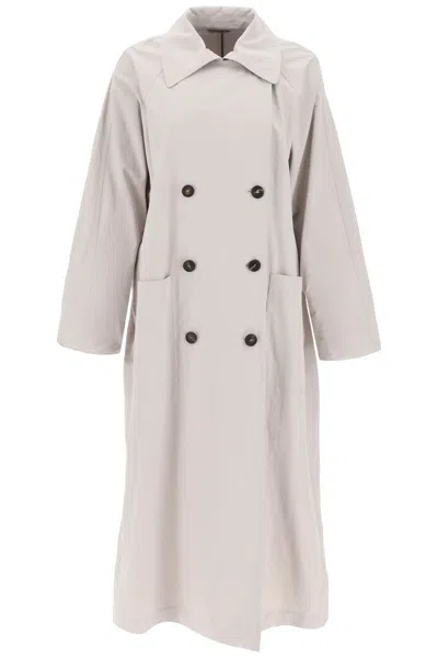 Brunello Cucinelli Double-breasted Trench Coat With Shiny Cuff Details In Grey
