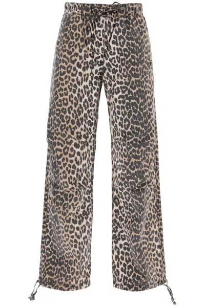 Ganni Animal Print Cotton Canvas Pants In Mixed Colours