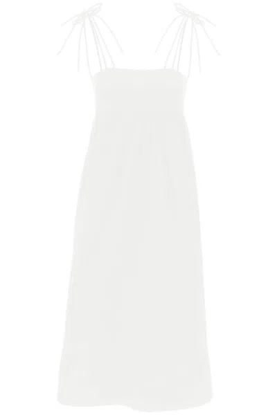 Ganni Cotton Poplin String Midi Dress In White