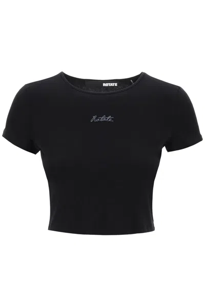 Rotate Birger Christensen Logo-embroidered Cropped T-shirt In Black
