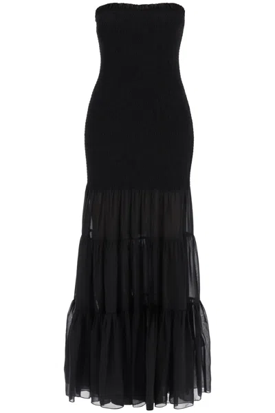 Rotate Birger Christensen Maxi Chiffon Dress With Semi-transparent R In Black