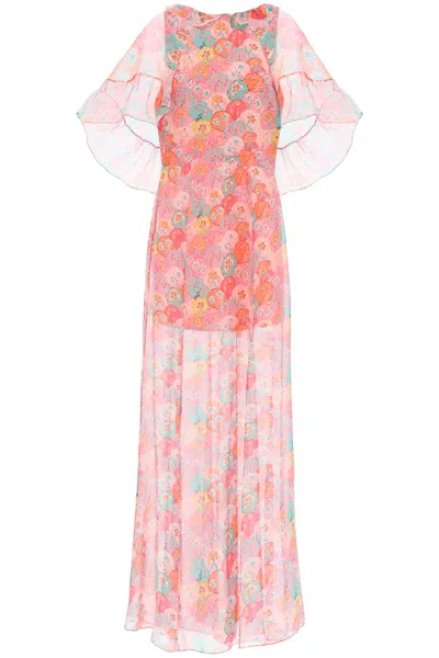 Saloni "maxi Natalia Silk Georgette In Multicolor,pink