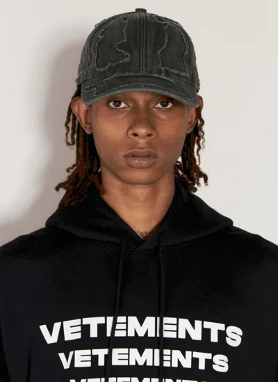 Vetements Destroyed Denim Cap In Black