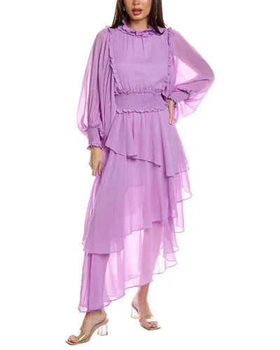 Bonheur D'amour Lace Ruffle Maxi Dress In Purple