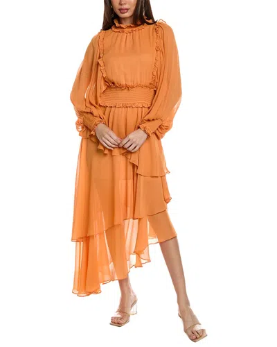 Bonheur D'amour Lace Ruffle Maxi Dress In Orange