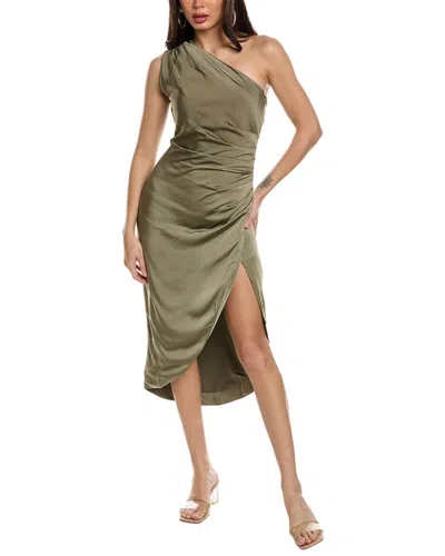 Bonheur D'amour One-shoulder Drape Midi Dress In Green