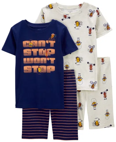 Carter's Kids' Little Boys Can't Stop Won't Stop Pajama Set, 4 Piece Set In Blue