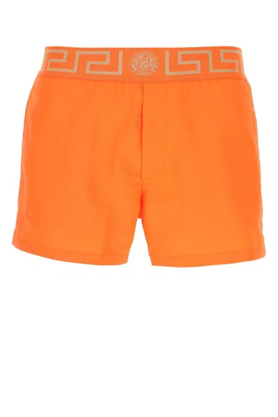 Versace Orange Polyester Swimming Shorts In Arancione