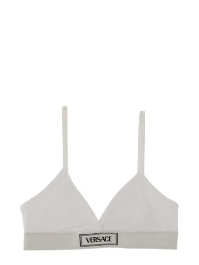Versace Bralette With Logo In Bianco