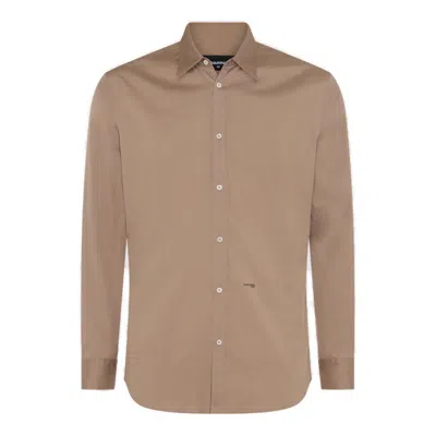 Dsquared2 Logo Printed Long Sleeved Shirt In Beige