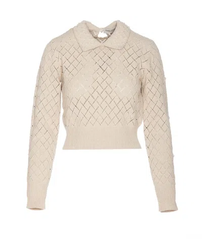 Golden Goose Cropped Sweater With Pearl Embroidery In Beige