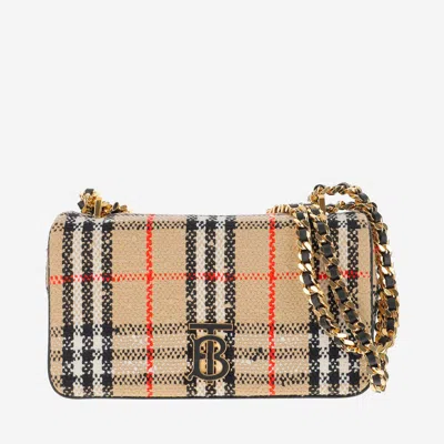 Burberry Kids'  Lola Small Bouclé Bag With Vintage Check Pattern In Beige