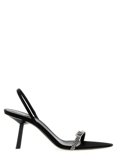 Saint Laurent Crystal-embellished Satin Slingback Sandals In Black