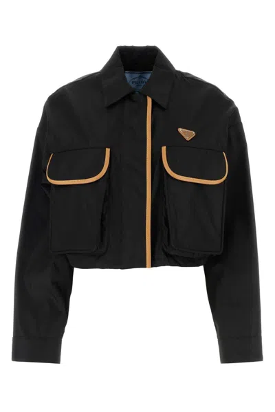 Prada Triangle-logo Drop Shoulder Cropped Jacket In Black