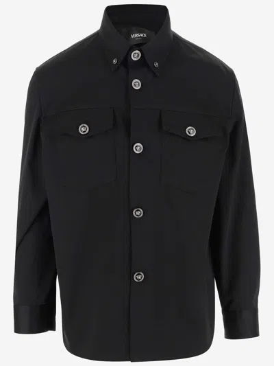 Versace Cotton Gabardine Shirt In Black