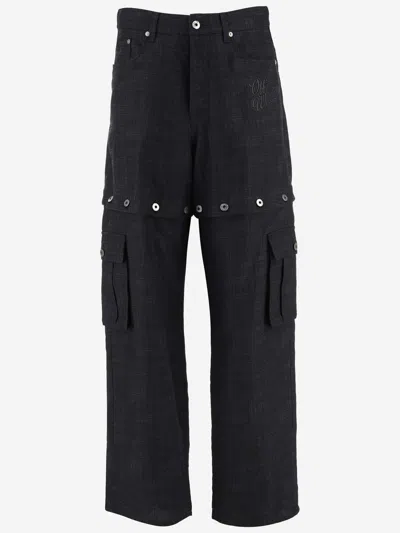 Off-white Linen Cargo Pants With Logo In Black
