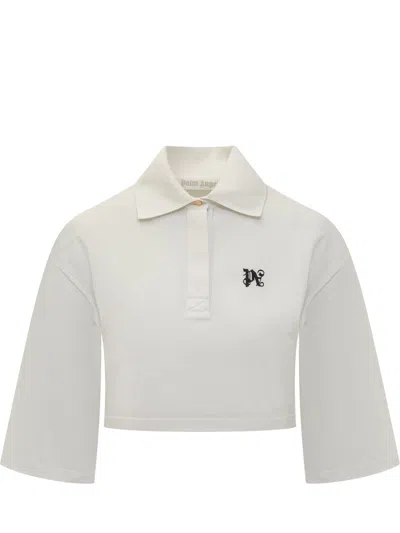 Palm Angels Pa Monogram Cropped Polo Top In Off White
