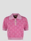 Gucci Gg Wool Jacquard Polo In Pink & Purple