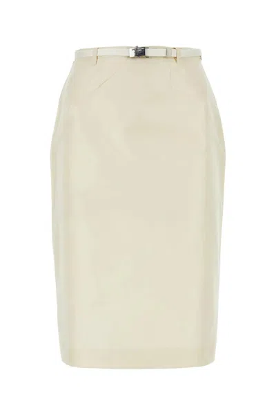 Prada Logo-buckle Straight Faille Skirt In White
