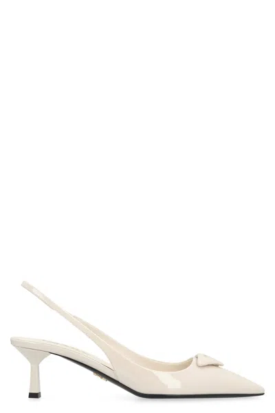 Prada Patent Leather Slingback Pumps In White