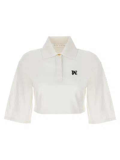 Palm Angels Monogram Cropped Polo In White/black