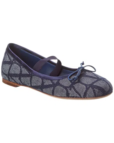 Valentino Garavani Toile Iconographe Ballerina Flat In Blue