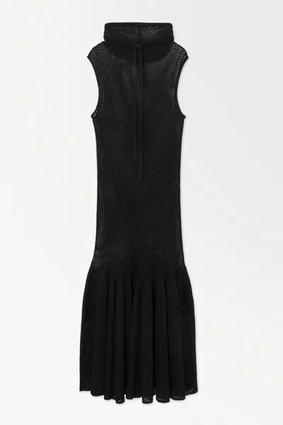 Cos The Hooded Fishnet Maxi Dress In Black