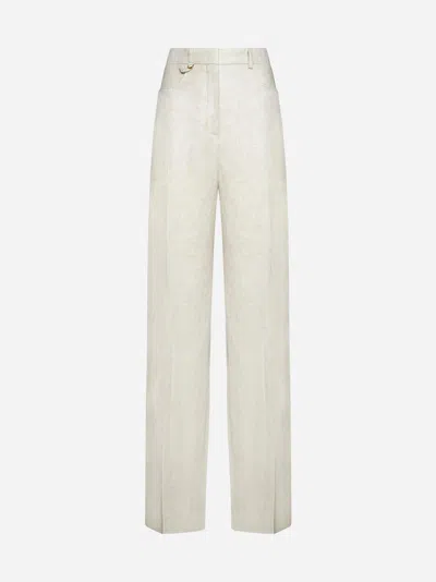 Jacquemus Sauge Viscose And Linen Trousers In Beige
