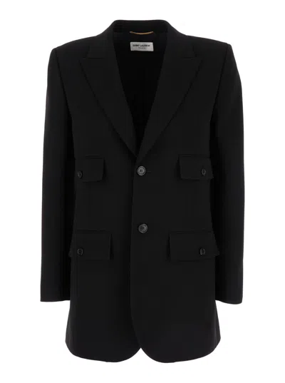 Saint Laurent Black Crèpe Single-breasted Blazer In Viscose Woman