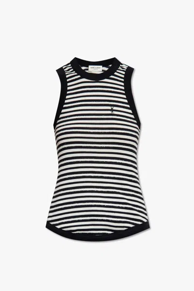 Saint Laurent Striped Logo Top In Black