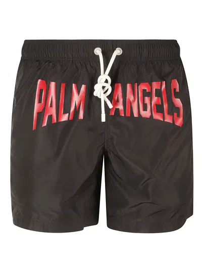 Palm Angels Monogram City Swim Shorts In Black/red