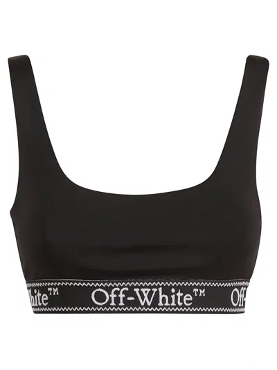 Off-white Off White Woman Black Stretch Nylon Crop Top In Black/white